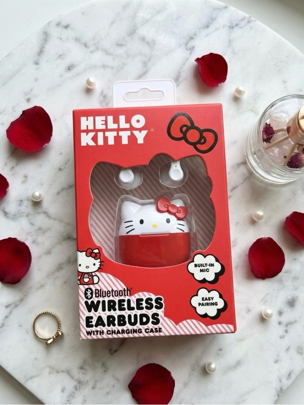 Hello Kitty Red and White Bluetooth Earbuds with Character Charging Case